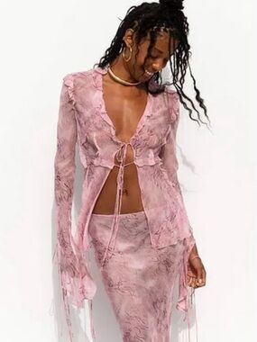 Rat & Boa Cobra Pink Sheer Tie-Front Top Only Small